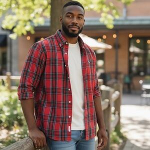 Vineyard Vines Red and Green Plaid Men's Shirt